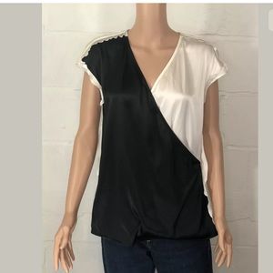 Doncaster Silk Blouse Size 12 Surplice Black Ivory